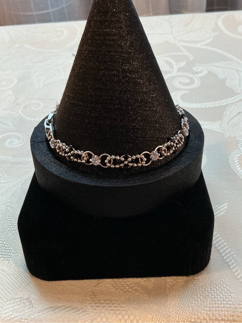 Black & Clear Faceted Seed Bead Chainmaille Silver Tone Necklace,Bracelet,Earrin - Picture 9 of 11
